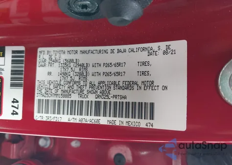 2021 Toyota Tacoma Trd Sport из США, поврежденный, VIN 3TMAZ5CN7MM158885